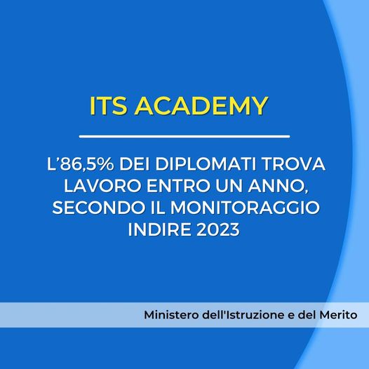 MONITORAGGIO INDIRE 2023: L’86,5% DEI DIPLOMATI ITS TROVA LAVORO ENTRO UN ANNO