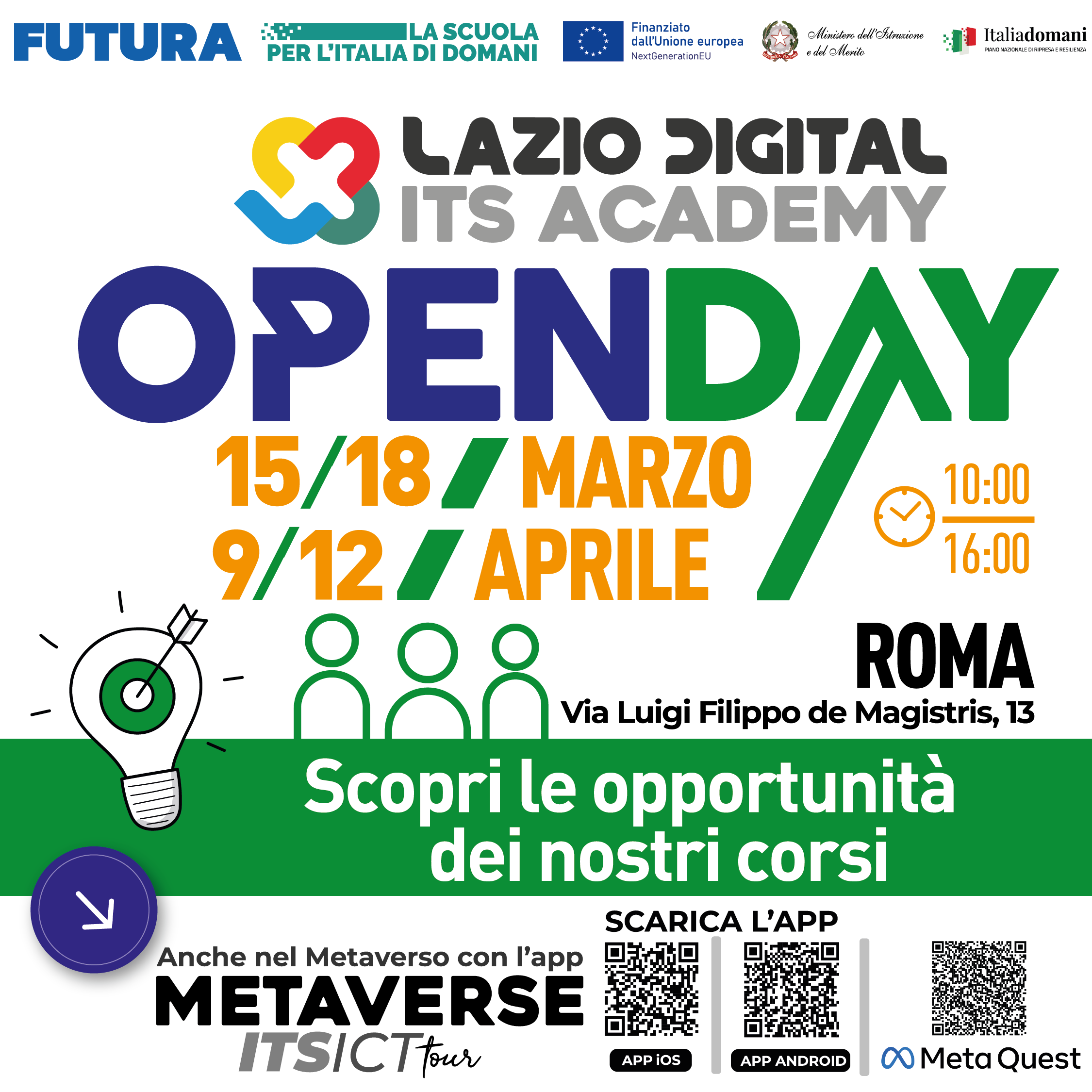 Open Day ITS Lazio Digital: il 15 e 18 marzo, il 9 e 12 aprile